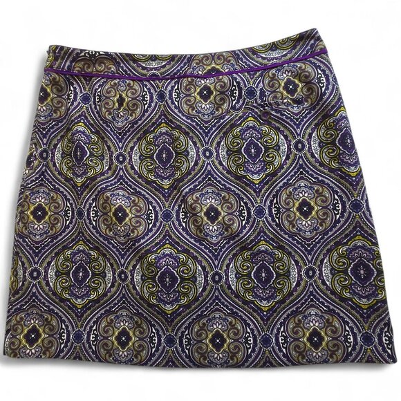 E.P. Pro Size 12 Purple & Gold Paisley Skort Side Zip Golf Tennis Skirt Pockets - Picture 2 of 12